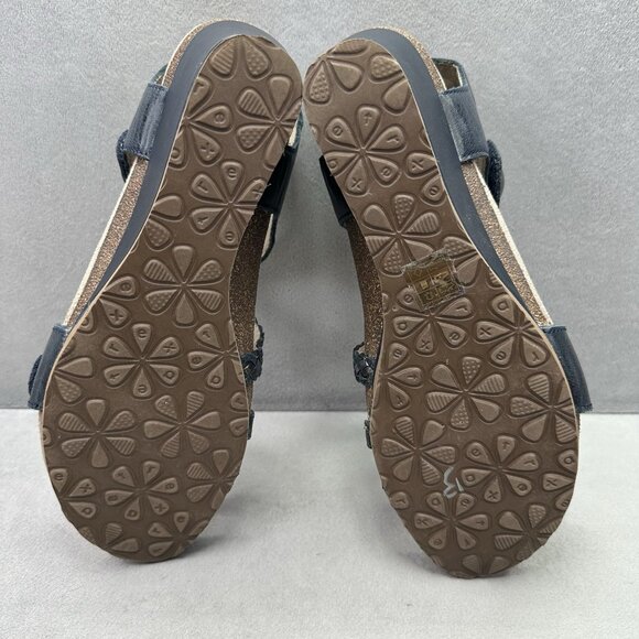 Aetrex Naya Womens Size 9-9.5 Sandals Navy Braided Leather Quarter Strap Wedge - Picture 7 of 8